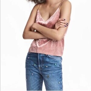 H&M Crushed Velvet Tank Cami Pink Size Small Top Summer Going Out